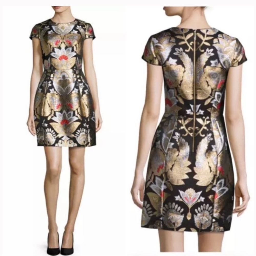 Ted Baker Imoen Opulent Jacquard Mini Dress Gold Metallic Ted Size 2